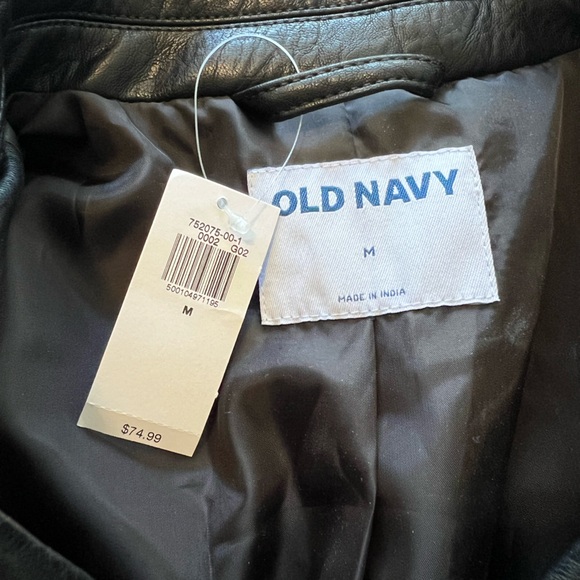 NWT Old Navy Black Faux Leather Moto Jacket with Belt - Picture 3 of 4